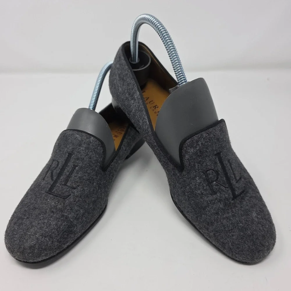 Lauren Ralph Lauren Loafer Shoes Womens 6B Charcoal Gray Signature Monogram